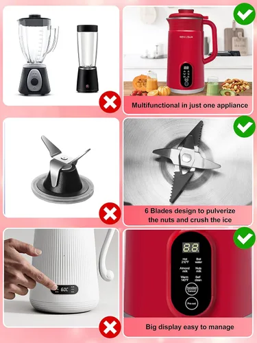 Vista 5 de Máquina para hacer leche de nuez para leche casera, a base de plantas con limpieza automática y control de temperatura, máquina de leche de soja