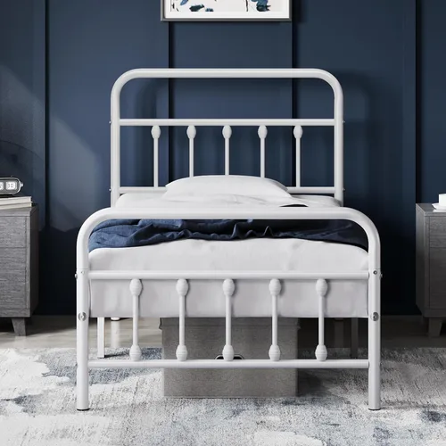 Vista 17 de Yaheetech Base de cama con plataforma de metal, cabecero y estribo Bronce