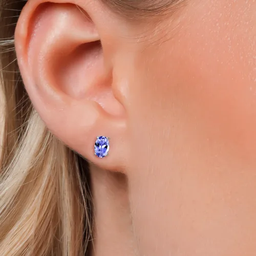 Vista 3 de Gem Stone King Aretes ovalados con piedra natal de oro de 14 quilates Ovalados de 0.236 x 0.157 pulgadas