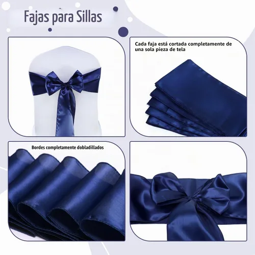 Vista 5 de Juego de 50 listones para sillas, de la marca MDS, Satin, Azul marino, 50