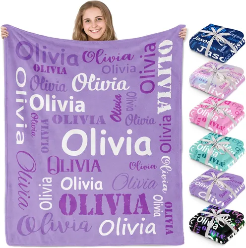 Vista 17 de Gudina Mantas y mantas personalizadas con nombre personalizado con nombre, manta de franela personalizada, regalos para niños, niñas, niños y bebés
