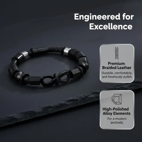 Vista 3 de Men’s Leather Bracelet – Stainless Steel Clasp, Adjustable Wrap Design, Stylish Jewelry Gift for Him