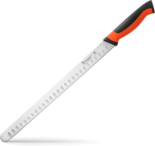 Vista 23 de Cuchillo de chef de 8 pulgadas con borde Granton para rebanar jamón y carne de pavo Certificado NSF Hoja de acero inoxidable alemán Mango