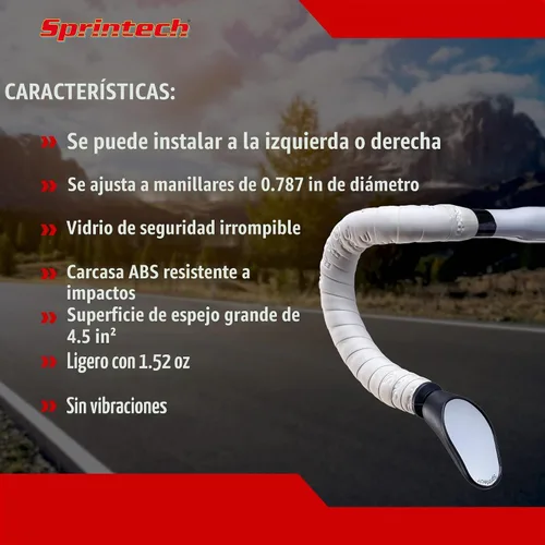 Vista 4 de Sprintech Espejo de Bicicleta Cóncavo Chapado en Cromo Fabricado en Suiza para Manillar – Terminado a Mano, Ajustable, Superficie Reflectante Negro