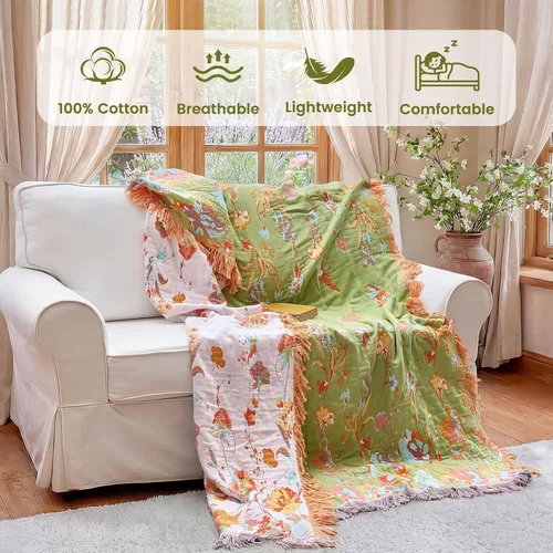 Vista 71 de MSGKV - Manta bohemia/primaveral de algodón para sofá y sala de estar, de gasa acogedora, de 50 x 60 pulgadas 50"x60" Cotton Throw, Woven Bird