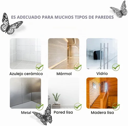 Vista 8 de Calcomanías de pared de mariposa 3D, 72 unidades, 3 tamaños, 3 estilos, calcomanías de pared metálicas extraíbles, calcomanías de pared para nevera