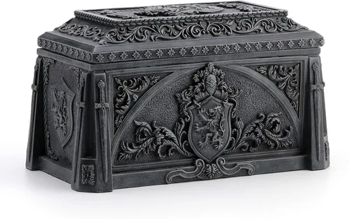 Vista 2 de Veronese Design Caja de baratija medieval con acabado de piedra de cresta de león de 6 7/8 pulgadas