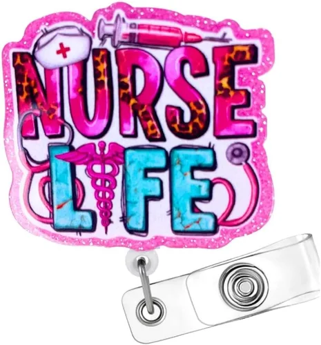 Vista 7 de CNA - Carrete de insignia para asistente de enfermería certificado retráctil con clip de identificación; accesorios CNA con purpurina brillante