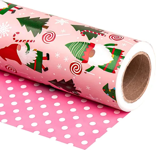 Vista 19 de WRAPAHOLIC - Papel de regalo de Navidad reversible, minirollo, 17 pulgadas x 33 pies, diseño de árbol de Navidad con letras “joy”, perfecto
