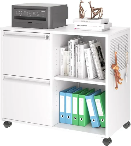 Vista 8 de Archivador de 2 cajones para oficina en casa, archivadores rodantes con cerradura, caninete de metal para debajo del escritorio con ruedas para A4