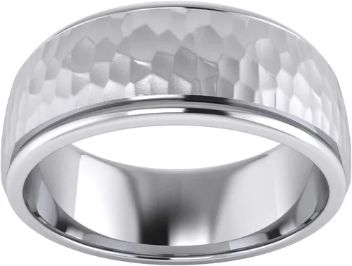 Vista 2 de Anillo de boda unisex de plata de ley maciza pesada de 0.236in y 0.315in martillado, ajuste cómodo, anillo elevado en el centro pulido, Plata