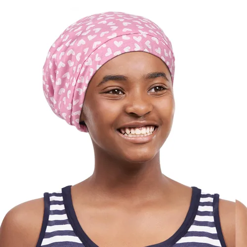 Vista 3 de Alnorm Gorro de dormir de pelo rizado para niños Slouch Baggy Hat Jersey Beanie Light Pink, Rosa claro