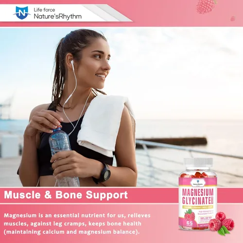 Vista 3 de Nature's Rhythm - Gomitas de magnesio de 500 mg - 65 unidades Suplementos de glicinato de magnesio para relajación, alivio del estrés y sueño