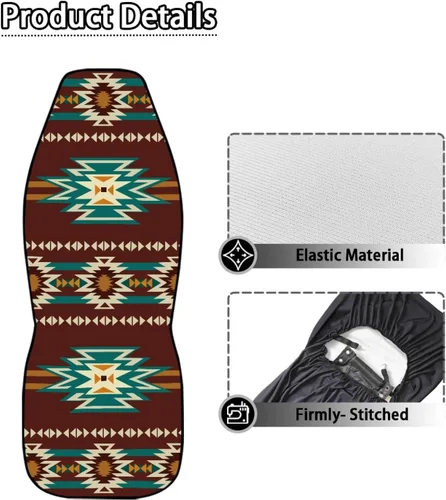 Vista 6 de CLOHOMIN Funda de asiento delantero con estampado de nativos americanos del suroeste para automóvil, SUV, camión, navajo, indio, tribal, geometría