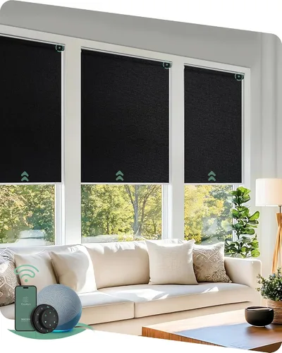 Vista 31 de Yoolax Persianas motorizadas con control remoto, persianas inteligentes opacas para ventanas, persianas enrollables motorizadas, persianas