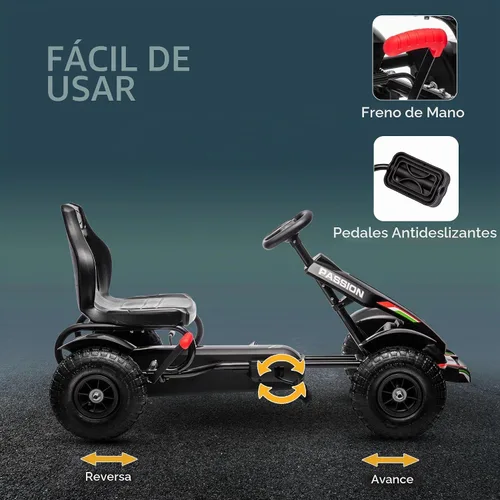 Vista 4 de Aosom Kids Pedal Go Kart Adjustable Seat Sharp Handling Ages 5-12 Black Negro