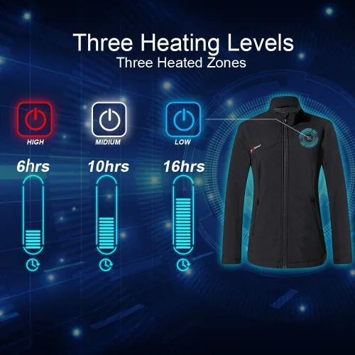 Vista 4 de PROSmart Chaqueta térmica recargable para mujer chaqueta de calentamiento impermeable de 12 V funciona con pilas con batería