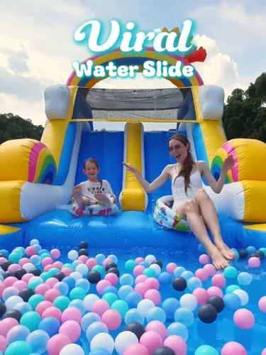 Vista 2 de Tobogán acuático inflable de grado comercial de 24 pies (L) para adultos y niños (toboganes dobles), toboganes acuáticos de PVC resistente