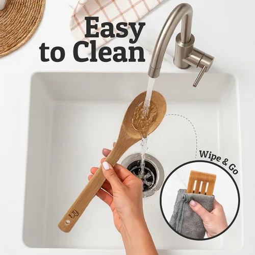 Vista 5 de PriorityChef - Cucharas de madera para cocinar, 6 piezas con soporte para utensilios, utensilios de bambú que no rayan, juego de utensilios