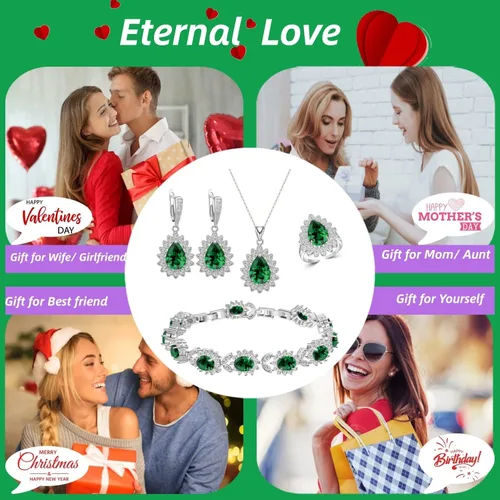 Vista 7 de Conjuntos de joyería de moda para mujeres y niñas, chapado en platino, chapado en oro, chapado en oro rosa, aretes chapados en negro pistola, aretes