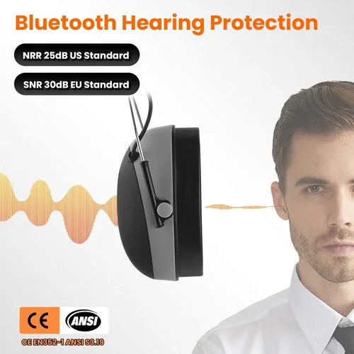 Vista 3 de Protección auditiva Bluetooth 5.4 mejorada NRR 25dB Micrófono integrado, auriculares con cancelación de ruido manos libres con almohadillas de gel