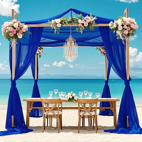 Vista 6 de FOTSHARER Cortinas de techo azules para decoración de boda, 5 x 10 pies, 6 paneles de tela de techo, cortinas de arco de boda, cortinas de gasa