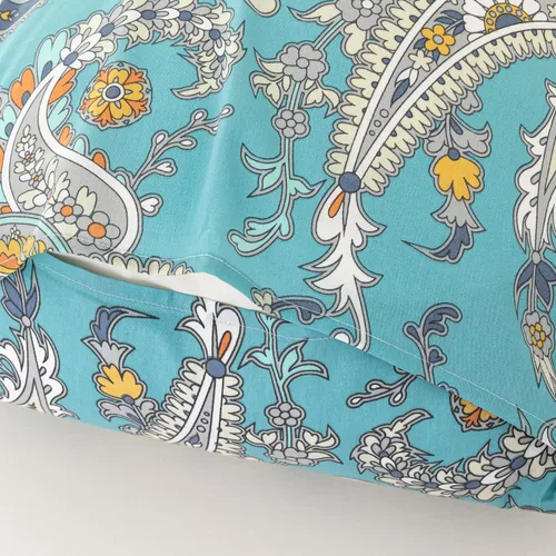 Vista 5 de SUSYBAO Juego de 2 fundas de almohada de tamaño Queen, 100% algodón, estampado floral, estampado de cachemira, color azul aguamarina, con cierre