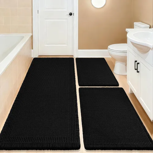 Vista 84 de Tapete de baño con diseño de gofre, moderno, bohemio, absorbente, antideslizante, ultrasuave, lavable a máquina, con letra de baño, dormitorio