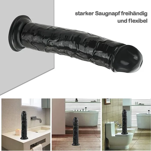 Vista 4 de Consoladro realista negro, consolador pequeño de 7 pulgadas con copa de succión fuerte para juego con manos libres, juguete sexual para adultos