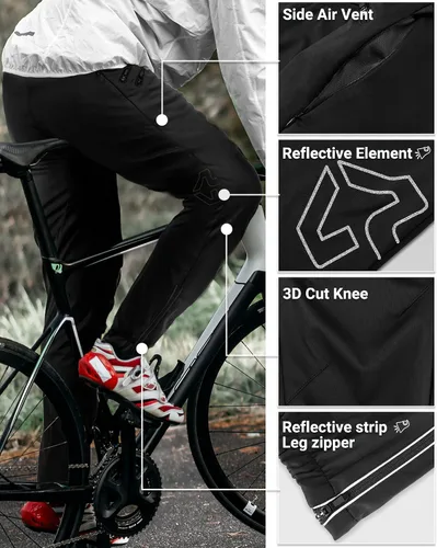 Vista 4 de Outdoor Ventures Pantalones de ciclismo para hombre, resistentes al viento, pantalones deportivos impermeables para ciclismo y correr