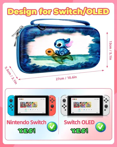 Vista 2 de Xinocy Carrying Case for Nintendo SwitchSwitch OLED Travel Carry Cases for Teen Kids Boys Girls Cute Kawaii Girly Cartoon Portable Hard Shell Covers