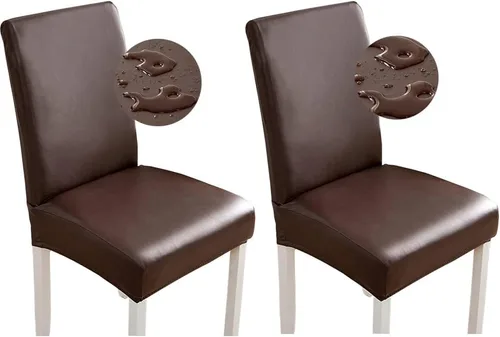 Vista 12 de Shukii Fundas elásticas para sillas de comedor, impermeables, de piel sintética, fundas protectoras universales para sillas de comedor, cocina Beige