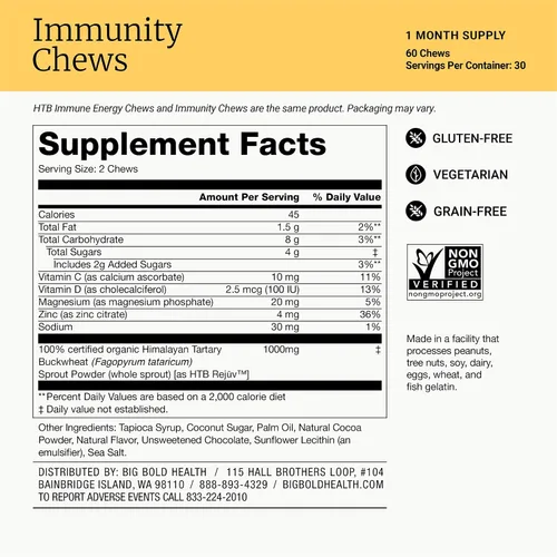 Vista 7 de BIG BOLD HEALTH HTB Immunity Chews - Suplemento orgánico de trigo sarraceno tartario del Himalaya para apoyar la energía natural y la función