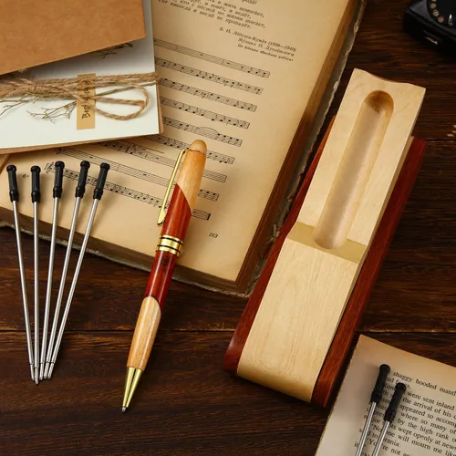 Vista 5 de Outus Bolígrafos de madera, regalos de agradecimiento a los empleados para hombres con estuche de negocios, bolígrafo de escritura hecho a mano