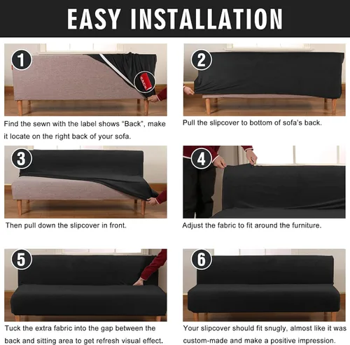 Vista 6 de ele ELEOPTION Funda de futón de terciopelo, funda elástica para sofá cama, funda de colchón elástica con parte inferior elástica para niños, Negro