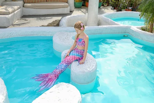 Vista 6 de Hulaha Conjuntos de sirena de natación para niños, disfraz de sirena para niñas