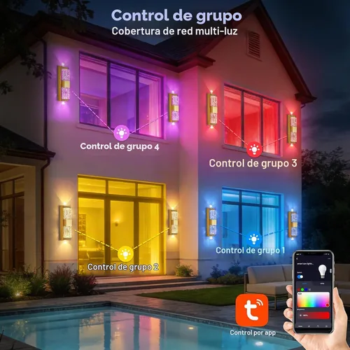 Vista 8 de Luz de pared inteligente para exteriores, RGB, App y Alexa, dorado