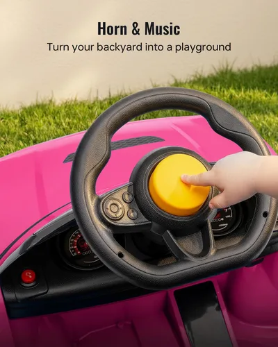 Vista 5 de Dodge Ride on Push Car con licencia para niños pequeños de 1 a 3 años con mango y música Rosa