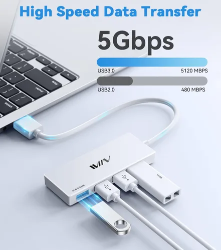 Vista 3 de Hub USB 3.0, Adaptador Portátil Extensor Divisor de 4 Puertos USB Hub de Datos Multipuerto para Laptop, Xbox, Unidad Flash, HDD, Consola, Cámara