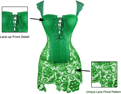 Vista 4 de Kimring Corsé gótico steampunk de piel sintética con falda de encaje para mujer