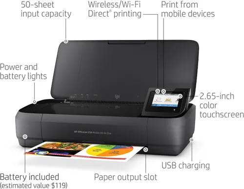 Vista 10 de Impresora móvil todo en uno HP Officejet 250 (cz992 a), Negro