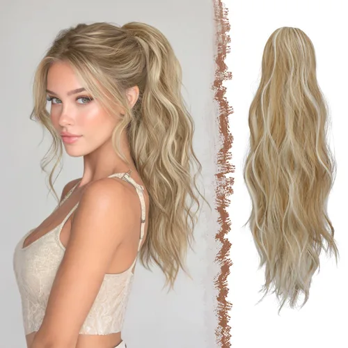 Vista 14 de FESHFEN Extensiones de Cola de Caballo, Pieza de Cabello de Cola de Caballo Larga con Pinza de Garra, Pieza de Cabello Sintético de Colas de Caballo