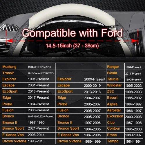Vista 4 de HAOTULE Funda de cuero de napa delgada y elegante para volante de Ford, accesorios para modificación interior, color negro