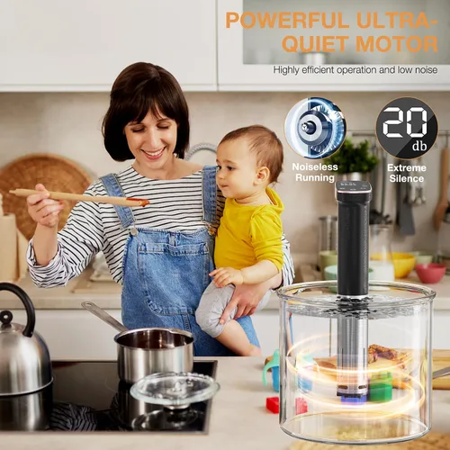 Vista 3 de Olla Sous Vide de 1100 W para carne perfecta y pollo tierno circulador de inmersión ultra silencioso con control táctil preciso y temporizador