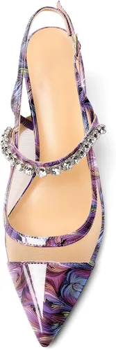 Vista 3 de AUMOTED Zapatos de tacón alto con puntera puntiaguda para mujer, tacón alto, tacón alto, patente de tacón de aguja, diamantes de imitación, correa