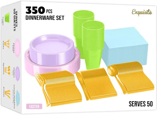 Vista 35 de Exquisite 350 Piezas Platos de Plástico de Cumpleaños Azules Para Fiestas, Juego de Platos Desechables de Cumpleaños Azules, 50 de Cada Juego