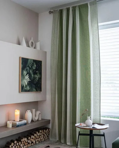 Vista 9 de vctops Cortinas de lino y algodón a rayas para ventana, estilo rural, para oscurecer la habitación, con bolsillo para barra, panel de cortina