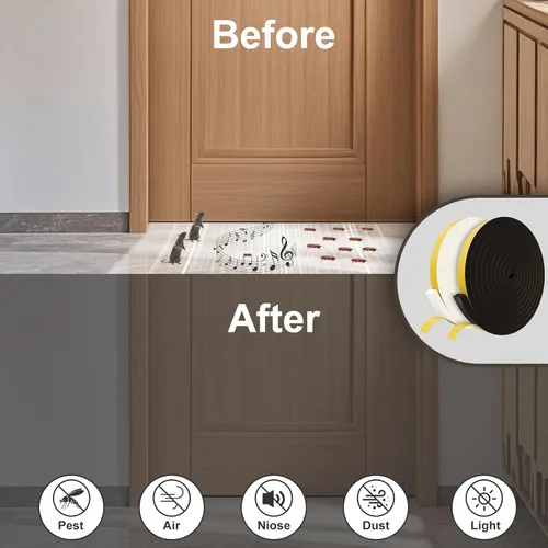 Vista 7 de Cinta aislante de espuma Egofix, burletes para puertas y ventanas, cinta adhesiva de espuma negra resistente al clima para puerta corrediza, marco