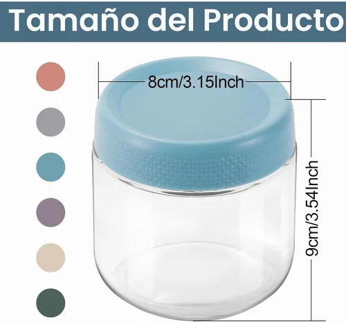 Vista 2 de Paquete de 6 tarros de vidrio con tapas, tarros de vidrio de 8 onzas, recipientes de avena de boca ancha, recipientes apilables de almacenamiento