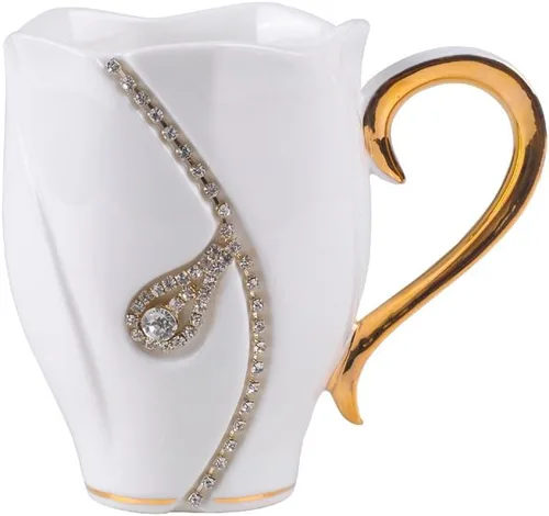 Vista 8 de Taza de café con diamantes de imitación, taza de agua de 14 onzas para oficina y hogar, taza de café única, bonitas tazas de café de cerámica